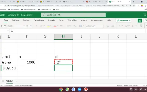 Excel-Tabelle zeigt die Berechnung von excel potenz: =2^4.