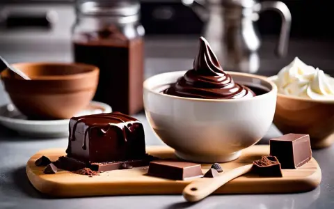 Un carré de chocolat nappé, une ganache onctueuse dans un bol, et de la crème fouettée. Une invitation à la recette ganache chocolat parfaite.