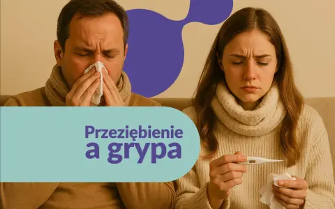 Mężczyzna z chusteczką przy nosie i kobieta z termometrem. Dyskutują, jakie leki na grypę wybrać, by szybko poczuć ulgę.