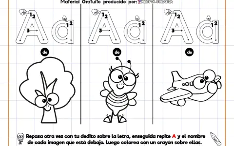 Ejercicios de grafomotricidad vocales: A de árbol, A de abeja, A de avión. ¡Practica la letra A!