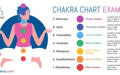 Illustration av en person i meditationsställning med sju färgade chakran längs ryggraden, som visar en guide för chakra meditation.