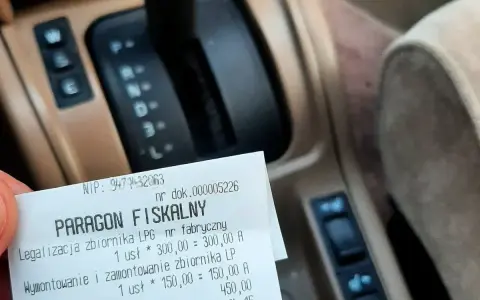 Paragon za legalizację i montaż zbiornika LPG. Przegląd auta z lpg zakończony sukcesem.