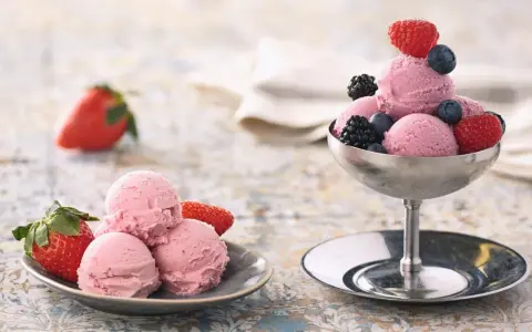 Fruchtiges Eis mit Beeren, perfekt für den Sommer. Johannisbrotkernmehl verwendung sorgt für die cremige Konsistenz.