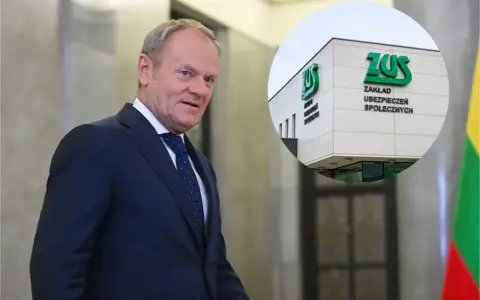 Donald Tusk i budynek ZUS. Dyskusja o emeryturach stażowych trwa.