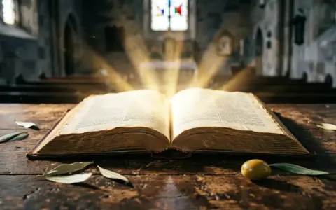 An open Bible on a wooden table, bathed in divine light. This image evokes the spiritual guidance and wisdom found within, touching on the rebuke meaning in the Bible.