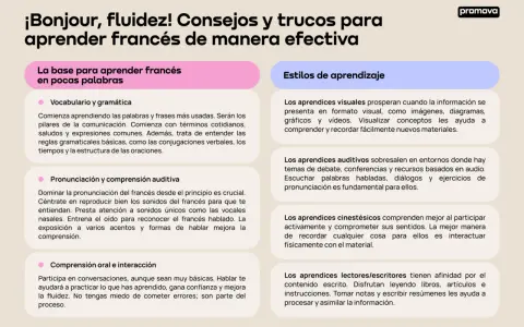 Consejos para aprender francés: vocabulario, pronunciación, comprensión y estilos de aprendizaje. Aprender palabras típicas en francés es clave.