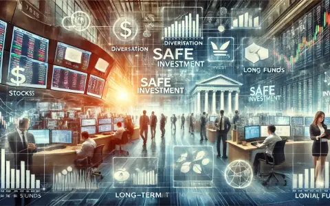 Wielowymiarowa wizja finansów: ludzie pracują przy monitorach, wykresy, symbole dolara i hasła "Safe Investment" tworzą obraz dziesiątka finanse.