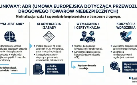 Kluczowe informacje o klasach ADR: międzynarodowa umowa, podział na 9 klas zagrożeń, wymogi dla pojazdów i kierowców, korzyści z wdrożenia.