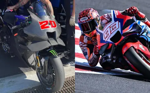 MotoGP: moto Yamaha numero 20 e moto Honda numero 93 in azione, forse durante un test a Misano.