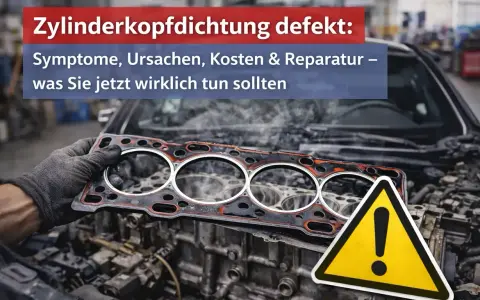 Defekte Zylinderkopfdichtung: Ein Mechaniker hält die alte Dichtung. Informieren Sie sich über Symptome, Ursachen und die Kosten für den Zylinderkopfdichtung wechseln.