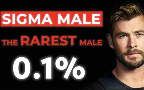 Twarz Chrisa Hemswortha obok napisu "SIGMA MALE THE RAREST MALE 0.1%".