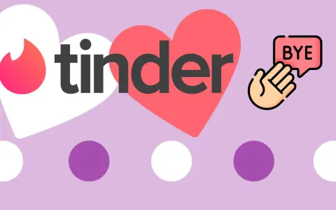 Chcesz wiedzieć, jak usunąć konto Tinder? Grafika pokazuje logo aplikacji i dłoń machającą na pożegnanie.