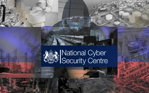 Collage depicting a hooded figure, industrial sites, and the National Cyber Security Centre logo, highlighting the importance of critical infrastructure security.