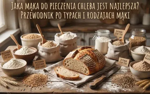 Chleb na stole, obok różne rodzaje mąki: pszenna, żytnia. Jaka mąka do chleba jest najlepsza? Przewodnik po typach i rodzajach mąki.