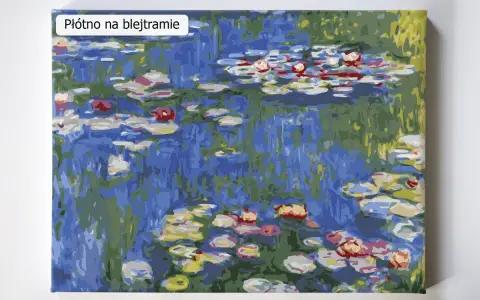 Płótno na blejtramie z motywem wodnych lilii, inspirowane dziełami francuskiego malarza Claude'a Moneta.