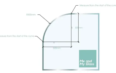 Diagram showing how to measure rounded corners with R500mm radius and 500mm measurements.