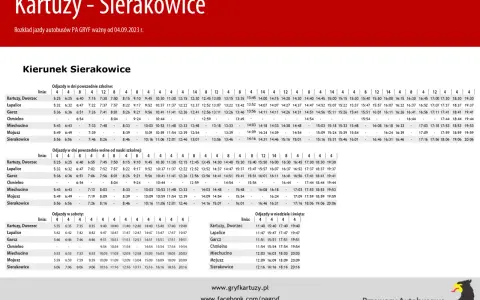 Rozkład jazdy Gryf Sierakowice Kartuzy. Autobusy kursują w dni powszednie, wolne od nauki, soboty, niedziele i święta.
