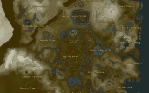 Mapa de Hyrule con la ubicación de todos los santuarios de Zelda TotK.