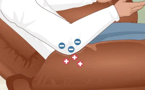 Static electricity builds up on acrylic, showing negative charges on the shirt and positive charges on the chair. This demonstrates that acrylic does not conduct electricity.