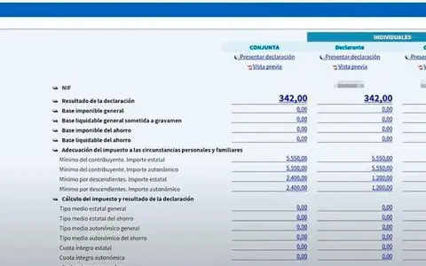 Detalle de la declaración de la renta, mostrando bases y cuotas. La fecha límite para presentarla es un tema importante.