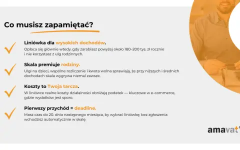 Podatek liniowy 2026: dla wysokich dochodów, gdy koszty są tarczą. Skala premiuje rodziny. Masz czas do 20. dnia miesiąca na wybór.