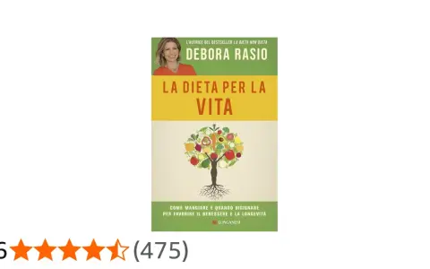 Copertina del libro "La dieta per la vita" di Debora Rasio, con un albero di frutta e verdura.
