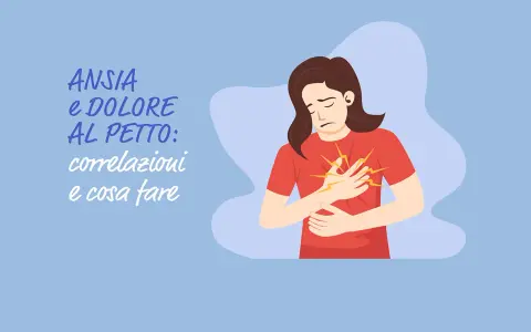 Donna con dolore al petto, un sintomo che può far pensare che si può morire d'ansia. Testo: Ansia e dolore al petto.