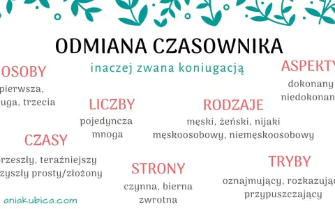 Odmiana czasownika (koniugacja) to jego zmiana w zależności od osoby, liczby, czasu, trybu, strony i rodzaju. Przykłady: "czytam" (ja, 1. os., l.poj., czas teraźniejszy, tryb ozn., str. czynna), "czytał" (on, 3. os., l.poj., czas przeszły, tryb ozn., s...