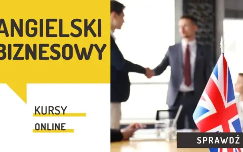 Angielski biznesowy online: kursy dla profesjonalistów. Dwóch mężczyzn w garniturach ściska sobie dłonie, obok flagi Wielkiej Brytanii.