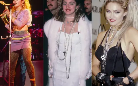 Ikony lat 80. w stylizacjach: Madonna na scenie i na czerwonym dywanie. Krótkie spódniczki, koronkowe bluzki, futra i mnóstwo biżuterii.