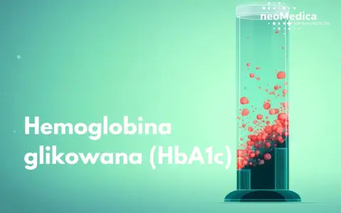Hemoglobina glikowana (HbA1c) w probówce, symbolizująca kontrolę cukrzycy.