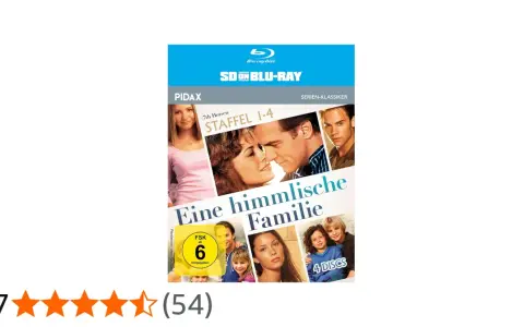 Blu-ray-Box "Eine himmlische Familie" mit Darstellern der Serie. Enthält Staffel 1-4 auf 4 Discs.
