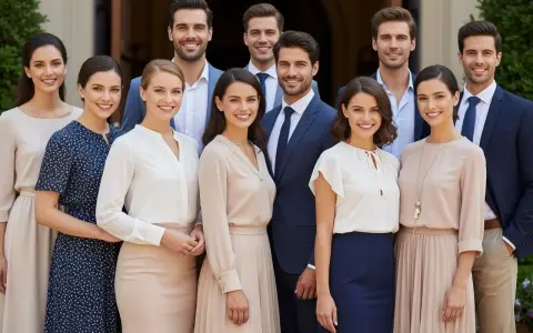 Elegancka grupa ludzi, która może posłużyć jako inspiracja, jak ubrać się do kościoła.