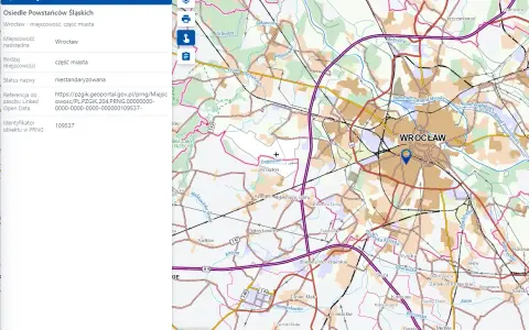 Szukaj w geoportal oznaczenia dla Osiedla Powstańców Śląskich we Wrocławiu.