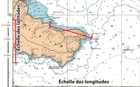 Carte marine détaillée pour télécharger carte marine gratuite. Échelles de latitudes et longitudes visibles.