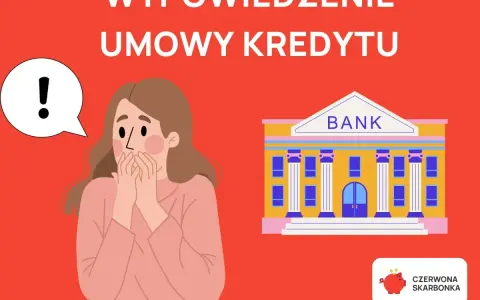 Zaskoczona kobieta i bank. Co dalej, gdy bank wypowie umowę kredytu? Czerwona skarbonka podpowie.