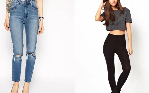Dos mujeres, una con jeans rotos y la otra con leggings negros y top corto. ¿Qué significa petite? Estilos que realzan la figura.