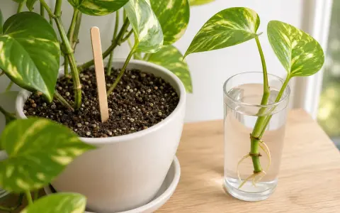 Pothos in vaso e talee in acqua con radici. Consigli per la pothos cura e propagazione.