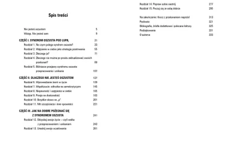 Spis treści książki z rozdziałami o syndromie oszusta i sposobach radzenia sobie z nim.