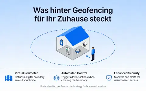 Ein Haus mit virtuellem Zaun erklärt, was ist geofencing: virtuelle Grenzen, automatisierte Steuerung & erhöhte Sicherheit für Ihr Zuhause.