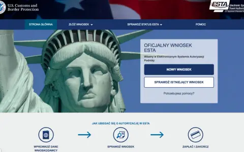 Oficjalna strona ESTA, umożliwiająca złożenie wniosku o autoryzację podróży do USA bez wiz.