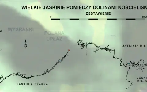 Mapa jaskiń Tatr Niżnych: Jaskinia Mroźna, Naciekowa, Zimna, Czarna, Miętusia i Miętusia Wyżnia.