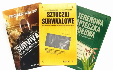 Trzy książki o tematyce survivalowej: "Sztuczki survivalowe", "Survival dla niewidzialnych" i "Terenowa apteczka wołowa".