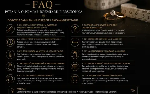 Złoty pierścionek z brylantem i miarką krawiecką. FAQ o najczęstszy rozmiar pierścionka.