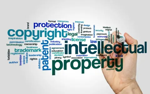 A word cloud illustrates concepts like "copyright," "intellectual property," and "protection," hinting at the complexities of copyright litigation.