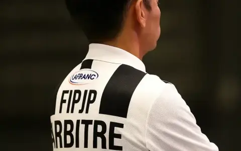 Arbitre observant attentivement les règles des boules.