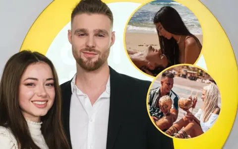 Hotel Paradise 3: Uczestnicy na zdjęciu głównym i w okrągłych wstawkach, pokazujący ich na plaży i z kokosami.