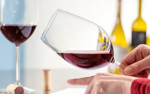 Degustazione di vino rosso. Un enologo esperto valuta il colore e la limpidezza, pronto per nuove sfide. Cerco lavoro enologo.