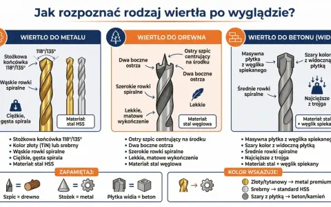Wiertła do metalu mają stożkową końcówkę 118°/135°, wąskie rowki spiralne i są ciężkie. Złote lub srebrne.