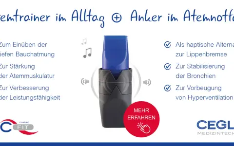 Atemtrainer als haptische Alternative zur Lippenbremse, hilft bei Angst und Hyperventilation. Stärkt die Atemmuskulatur.